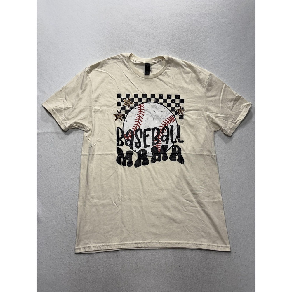 Gildan Shirt Womens Large White Baseball Mama Graphic Tee Sports Mom Casual